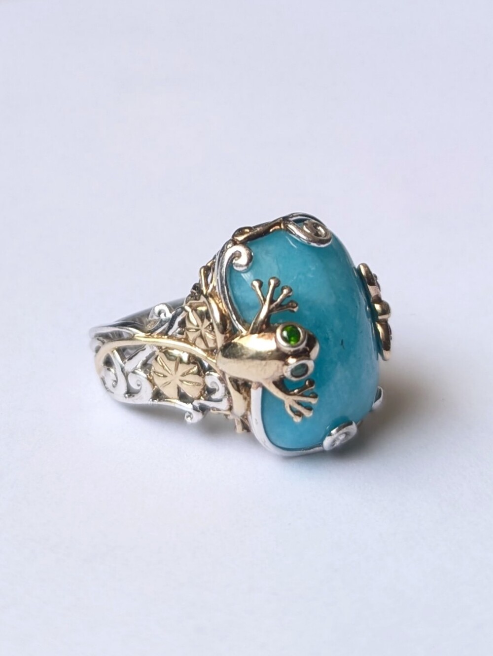 Michael Valitutti sterling silver gold plate ring amazonite Frog butterfly 925